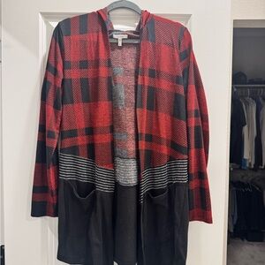 Maurices Red and Black Plaid Cardigan